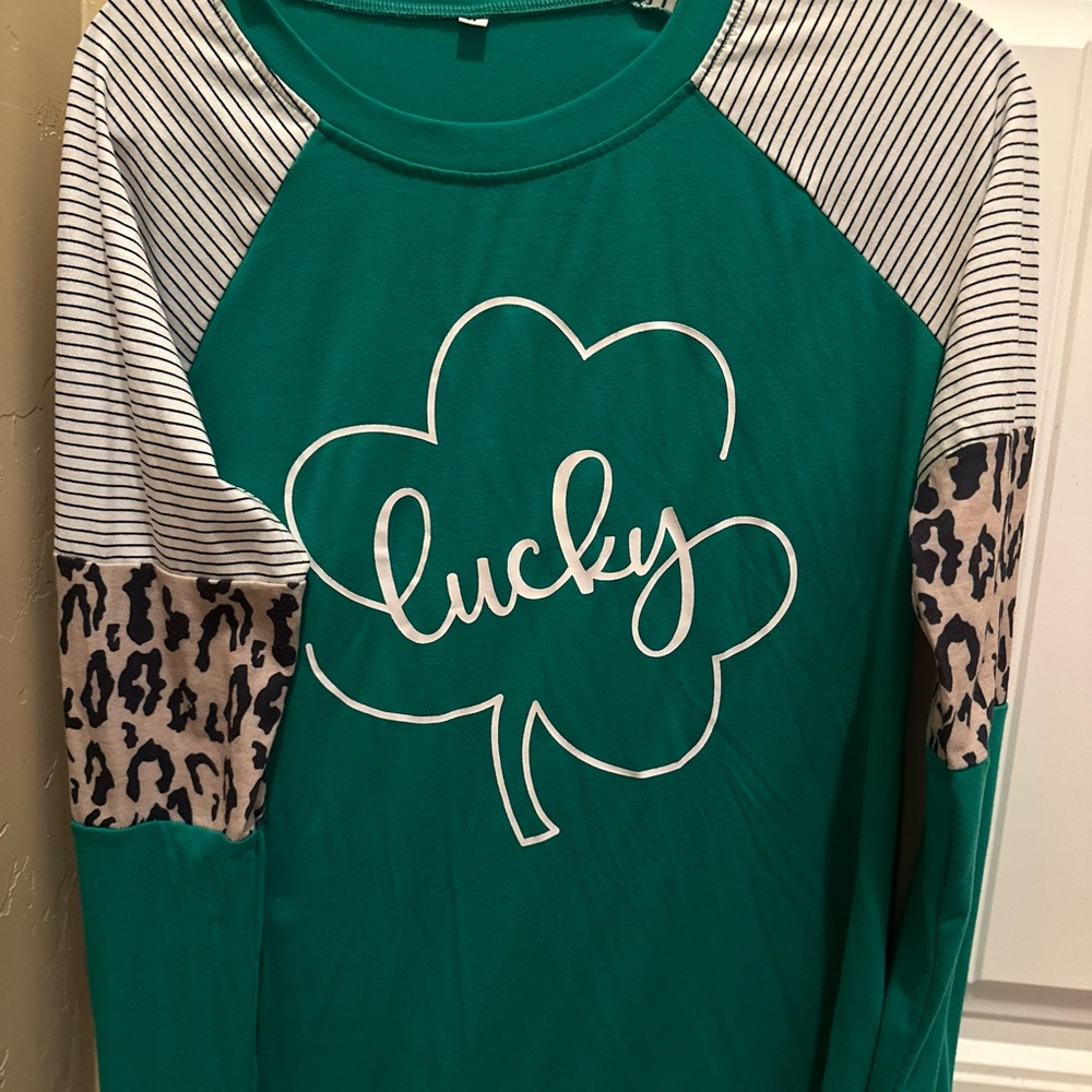 Green Graphic Long Sleeve Tee with White Accents